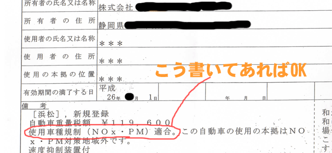 NOx・PM適合車車検証